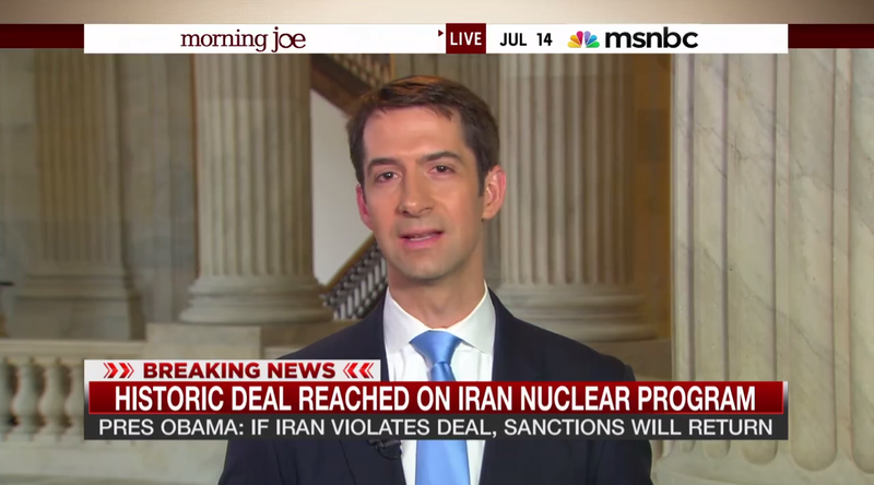 U.S. Sen. Tom Cotton speaks Tuesday morning on MSNBC's Morning Joe program.