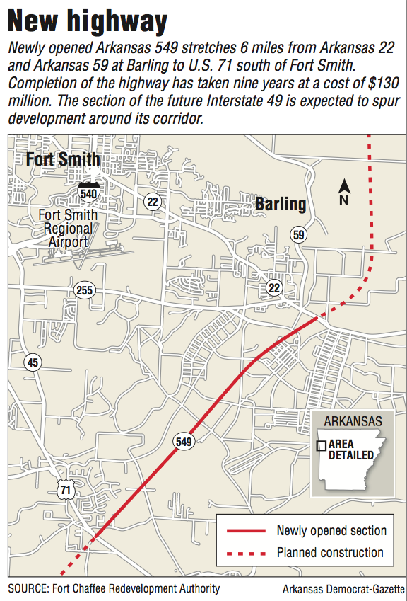 A map showing the newly opened Arkansas 549.