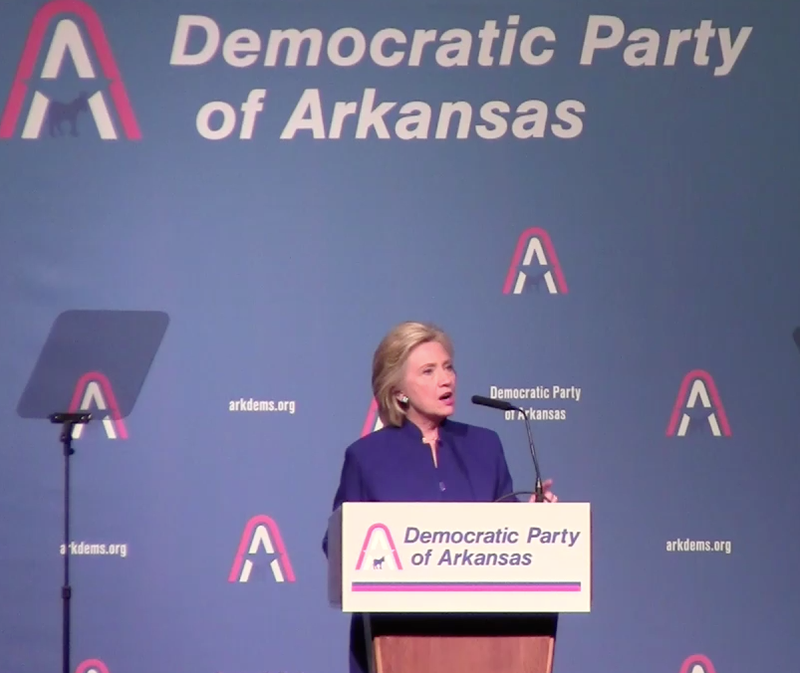 Hillary Rodham Clinton addresses Arkansas Democrats at the Jefferson-Jackson dinner in North Little Rock on Saturday, July 18, 2015. 