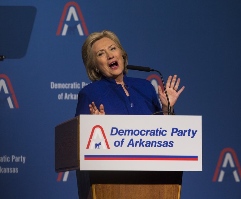 Democratic presidential candidate Hillary Rodham Clinton greets the crowd Saturday night at Verizon Arena in North Little Rock, where she attacked Republican policies as ideas of the past.