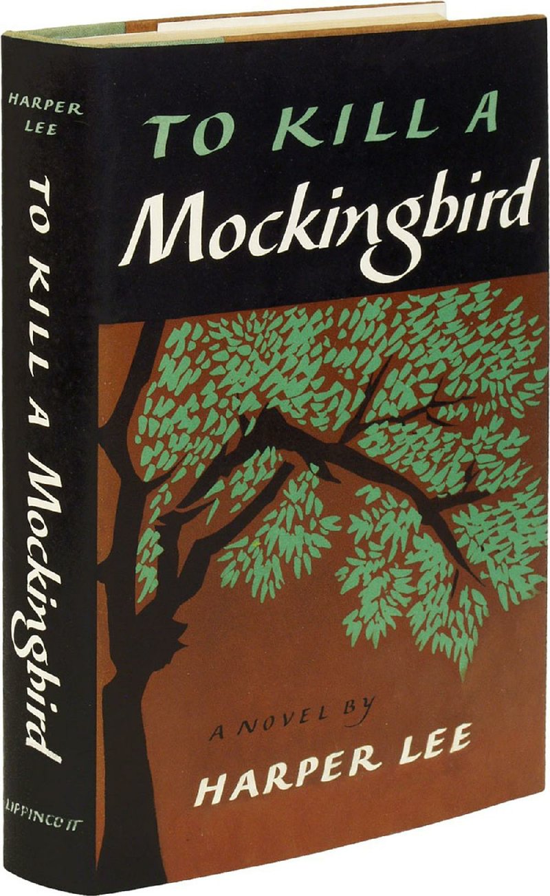 The first-edition dust cover of Harper Lee's "To Kill a Mockingbird" is shown.