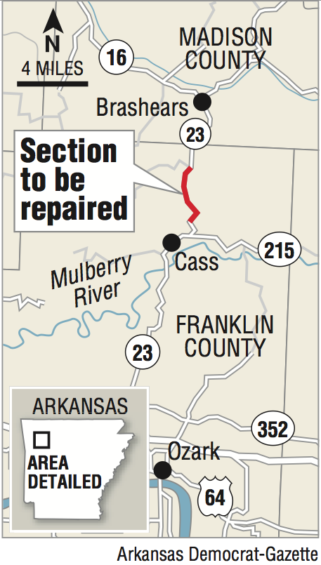 A map showing the Pig Trail section needing repair.