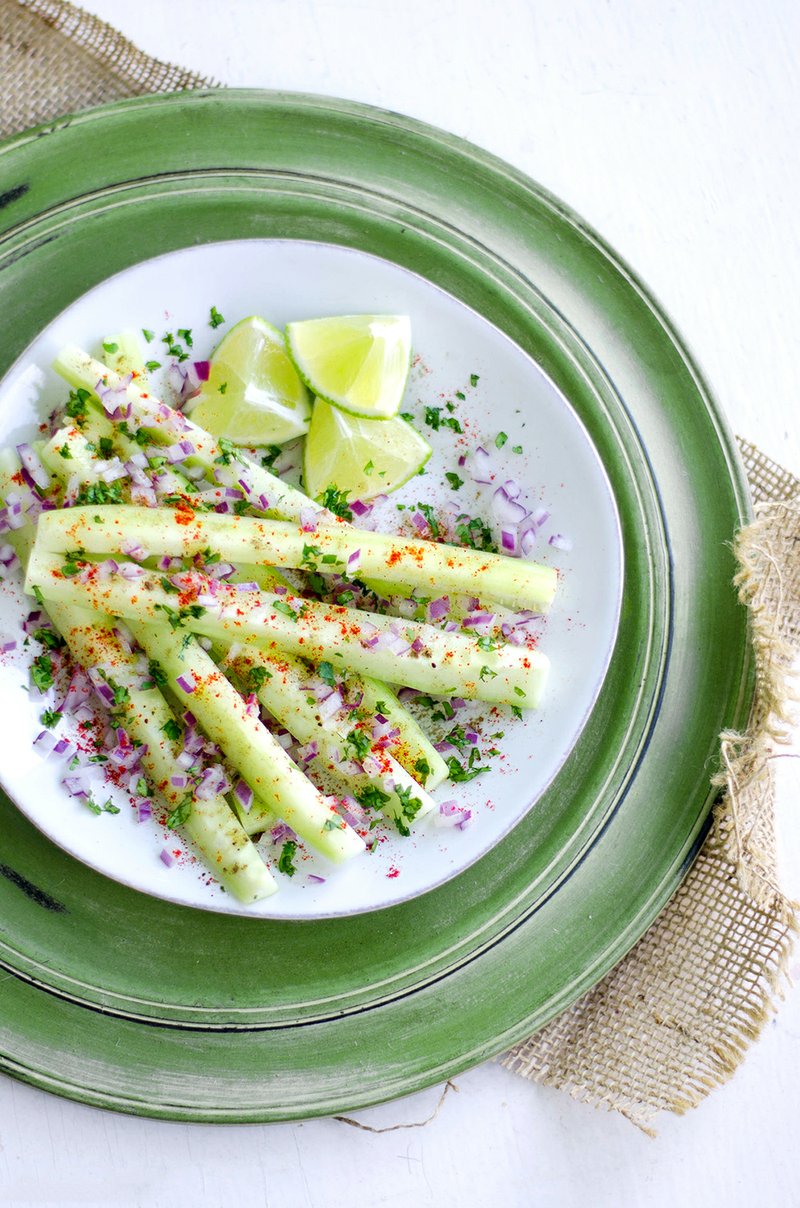 The predominant flavor of this cucumber snack is chaat masala, a combination of savory, fragrant and salty spices.