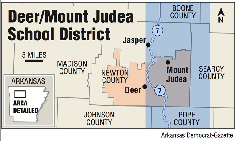 This graphic shows the location of the Deer/Mount Judea School District.
