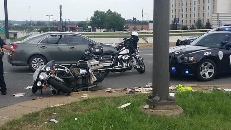 A Little Rock motorcycle police officer was hurt in a hit-and-run accident Thursday, July 23, 2015, at Ninth Street and Interstate 30.