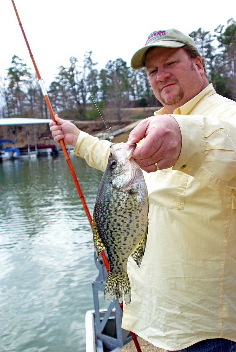 A good old-fashioned cane pole still works great for catching crappie like this Lake Greeson fish caught by Dr. Mark Vice of Benton.