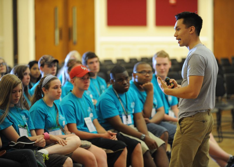 Hoan Do of Seattle speaks Thursday during a workshop about achieving goals for 4-H students in the Union Ballroom in the Arkansas Union on the University of Arkansas campus in Fayetteville.