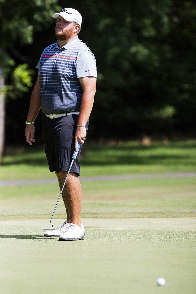 Austin Harmon, who led the Maumelle Classic by six strokes over his playing partners before teeing off on No. 17, triple bogeyed the last two holes and is tied for second with D.J. Godoy and trails Price Murphree by two strokes. 