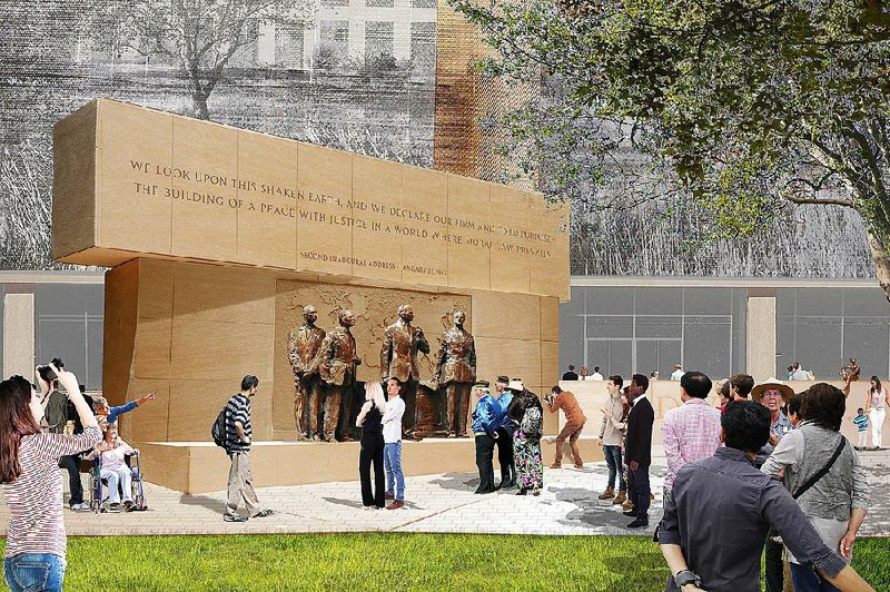 This artist’s rendering shows the modified design by architect Frank Gehry for the Eisenhower Memorial. 