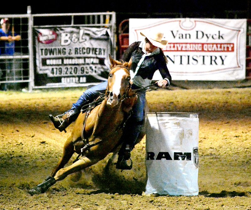 Janelle Jessen/Siloam Sunday Barrel racers vied for the fastest time during the rodeo.