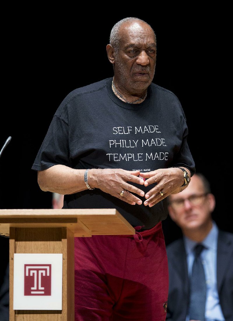 Bill Cosby speaks during a public memorial service for Philadelphia Inquirer co-owner Lewis Katz at Temple University in Philadelphia in this June 2014 file photo.