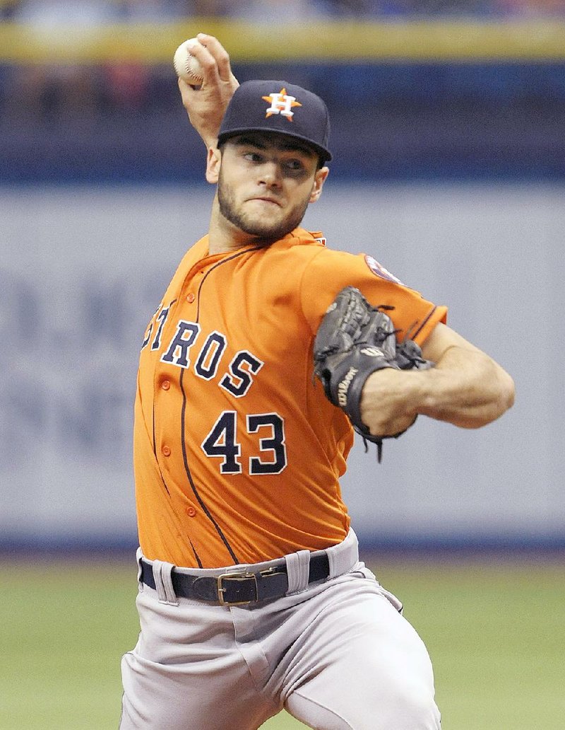 Houston Astros starter Lance McCullers pitches against the Tampa Bay Rays during a baseball game Sunday, July 12, 2015, in St. Petersburg, Fla. 