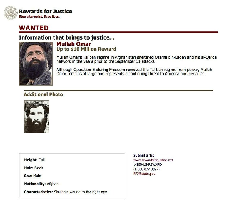  In this undated image released by the FBI, Mullah Mohammad Omar is seen in a wanted poster. 