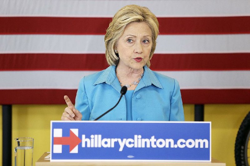 Democratic presidential candidate Hillary Rodham Clinton speaks about her renewable energy plan, Monday, July 27, 2015, at the Des Moines Area Rapid Transit Central Station in Des Moines, Iowa.