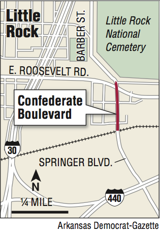 A map showing Confederate Boulevard.