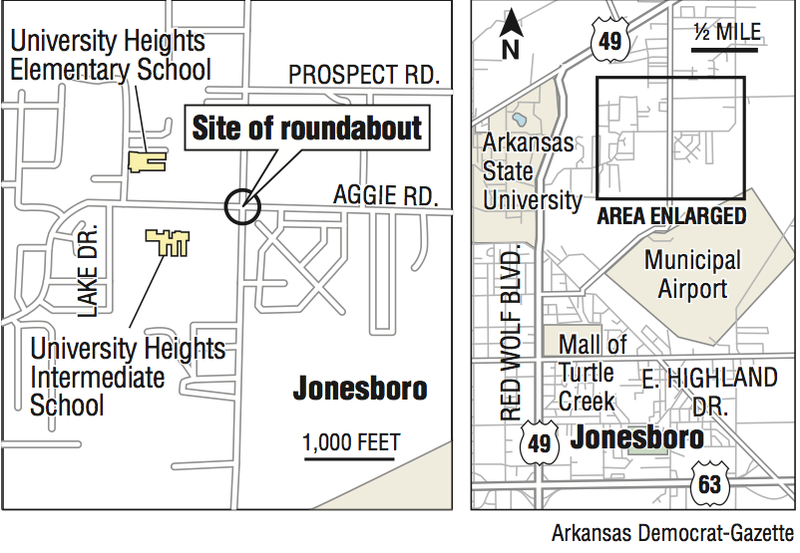 A map showing the site of a roundabout in Jonesboro.