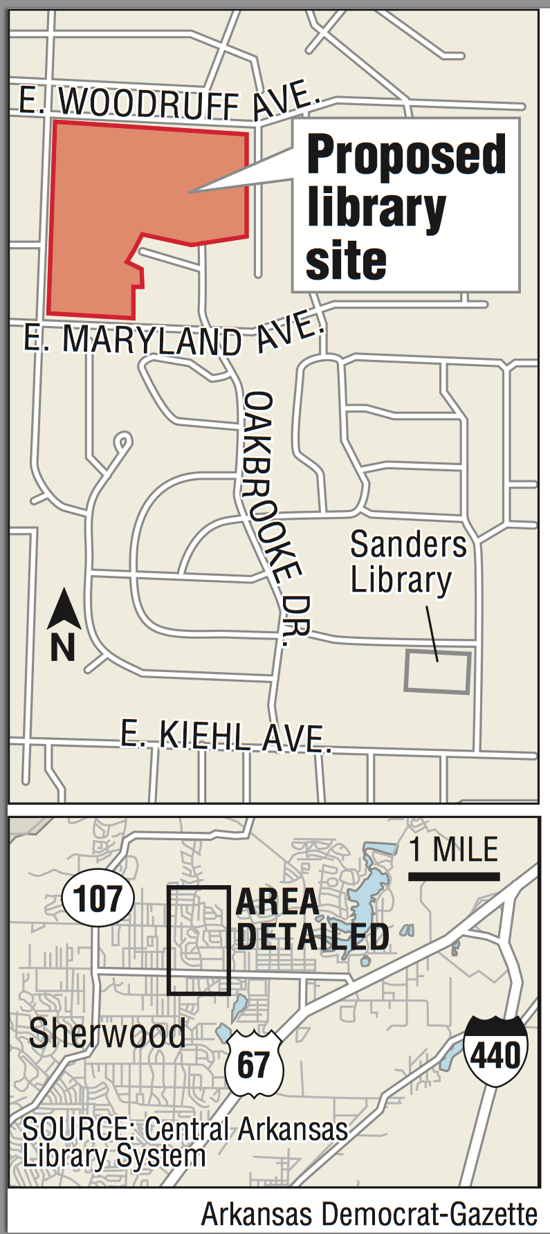 A graphic shows the proposed 21-acre plot for the new Sherwood library.