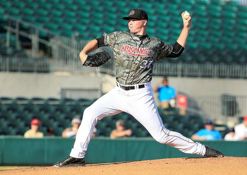 Sean Newcomb pitches in his Class AA debut Sunday for the Arkansas Travelers. The Los Angeles Angels’ No. 1 overall prospect was the 15th overall pick in last year’s draft.