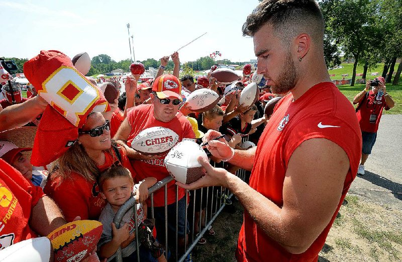 Tight end Travis Kelce is one of several Kansas City players who experienced off-the-fi eld problems before joining the Chiefs but has since taken advantage of a second chance. 