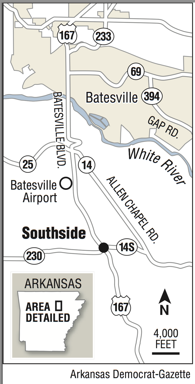 This graphic shows the location of Southside, which was recently incorporated in Independence County.