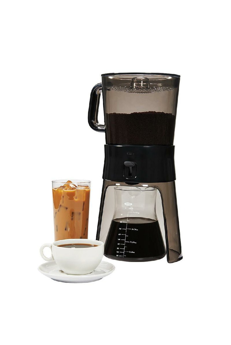 The Oxo Cold Brew Coffee Maker produces rich, flavorful coffee concentrate for making hot or cold coffee drinks at home.  