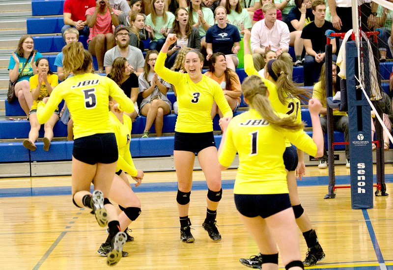 Photo courtesy of JBU Sports Information The John Brown University volleyball program earned Team Academic honors from the American Volleyball Coaches Association (AVCA). John Brown was one of 752 collegiate and high school volleyball programs around the nation to earn this achievement.