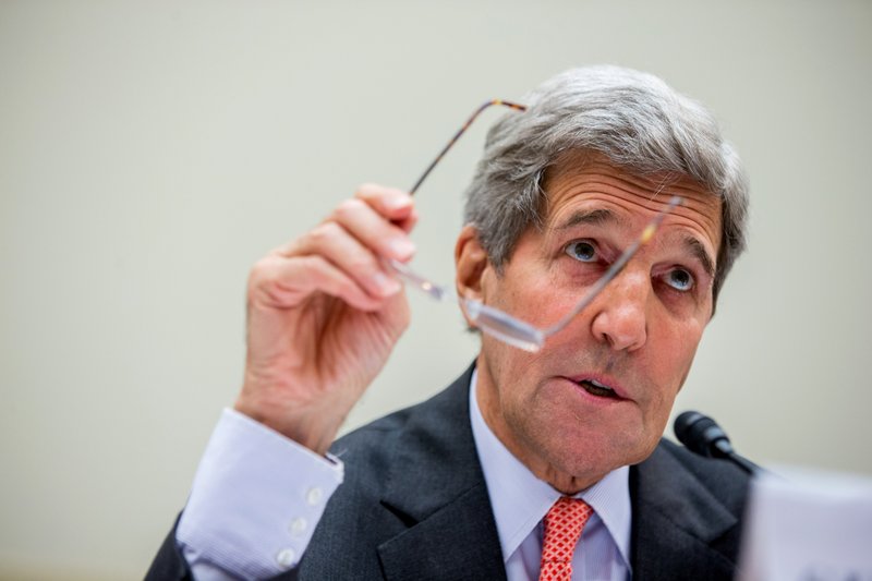 In this July 28, 2015 file photo, Secretary of State John Kerry testifies on Capitol Hill in Washington before the House Foreign Affairs Committee hearing on the Iran Nuclear Agreement.
