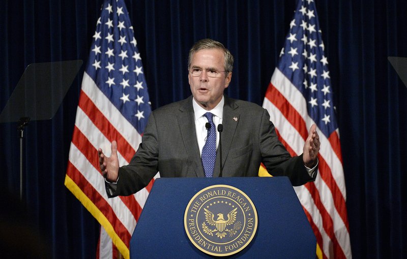 Republican presidential candidate Jeb Bush speaks Tuesday at the Reagan Presidential Library in Simi Valley, Calif. 