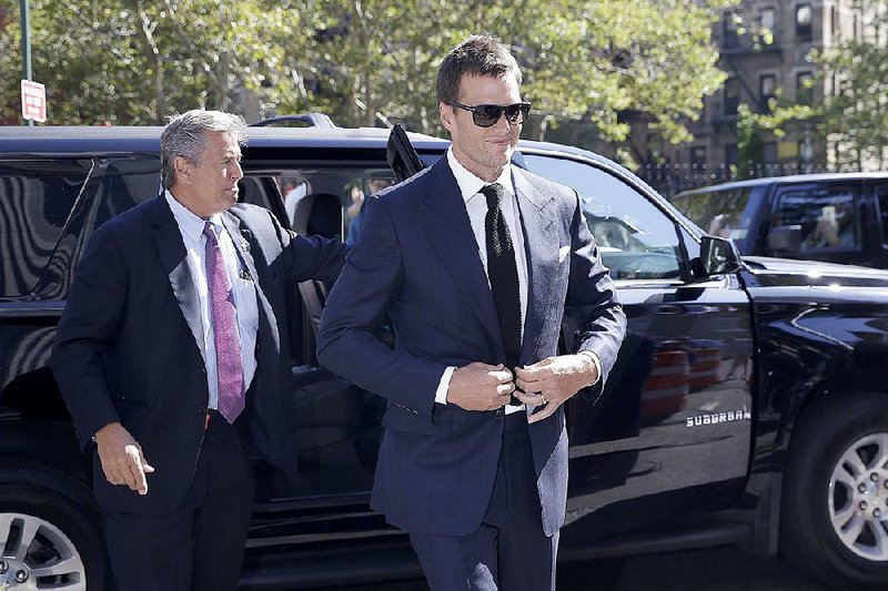 New England Patriots quarterback Tom Brady arrives at federal court Wednesday in New York for a hearing on a dispute with the NFL over underinflated footballs. But it was a courtroom sketch by Jane Rosenburg of Brady that drew more attention than the hearing itself.