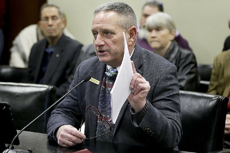 State Rep. Douglas House, R-North Little Rock, speaks during the 2015 Legislative session about a bill to keep secret the source of drugs used in executions in Arkansas. The state now has drugs available to use in executions. 