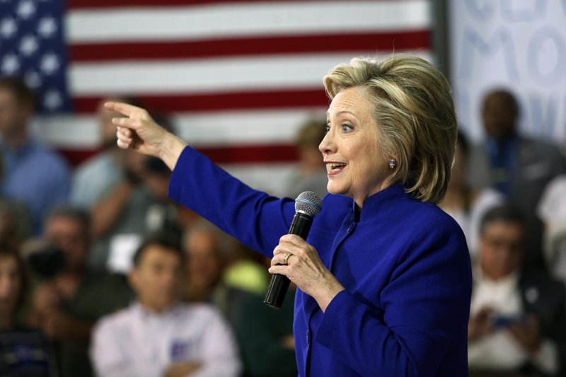 Democratic presidential candidate Hillary Rodham Clinton speaks during a campaign stop at River Valley Community College Tuesday, Aug. 11, 2015, in Claremont, N.H.