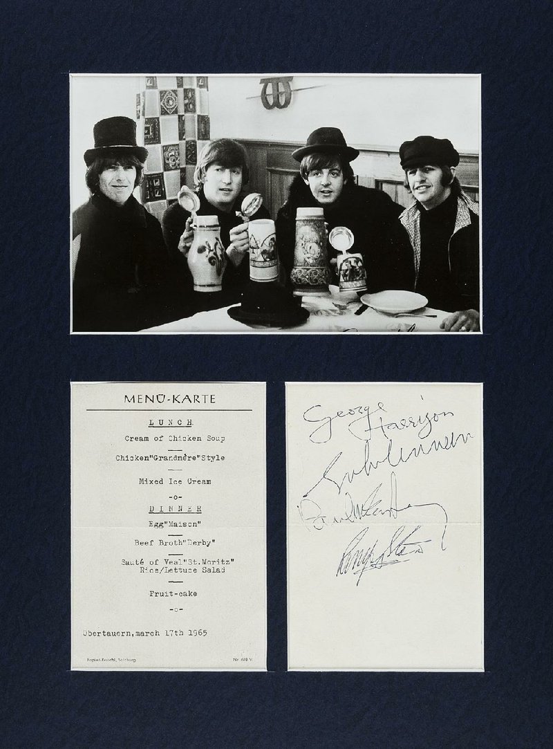 A Swiss restaurant menu card autographed by the Beatles during the filming of Help in 1965 is valued at $12,000.
