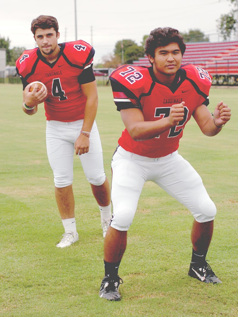 MARK HUMPHREY ENTERPRISE-LEADER Farmington seniors Charlie Wood (No. 72) and Justice Hobbs (No. 4) have each played three seasons of varsity. Hobbs was added to the varsity roster as freshman for the playoffs seeing some action as a freshman.