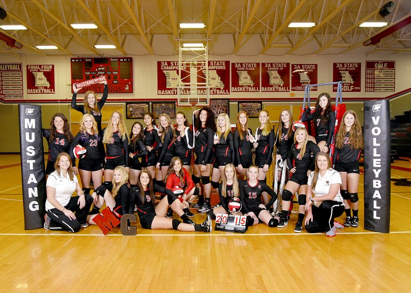 PHOTO BY RICK PECK The 2015 McDonald County High School varsity volleyball team. From left to right: Coach Kacha Kuhn, Bailey Rickett, Alex Gross, Destiny Arnall, Raye Pearcy, Brittney Stone, Lauren Goff, Michela Wells, Hollie Garvin, Baily Tyson, Riley Rickman, Lindsey Limore and Assistant Coach Sara Reynolds.