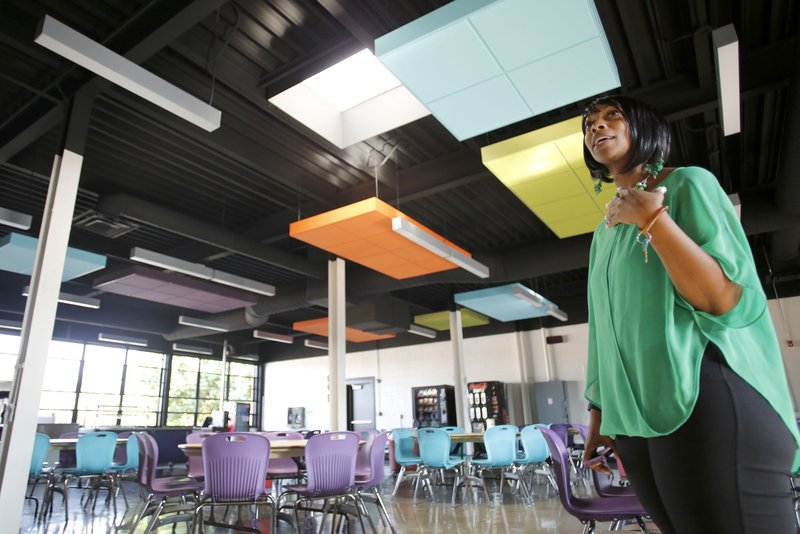 Denise Hoy, principal of Agee Lierly Life Preparation, stands in the newly renovated cafeteria Wednesday on the campus in Fayetteville. Renovation in the classrooms, bathrooms and hall areas were ready for students returning to the alternative education center. For photo galleries, go to nwadg.com/photos.