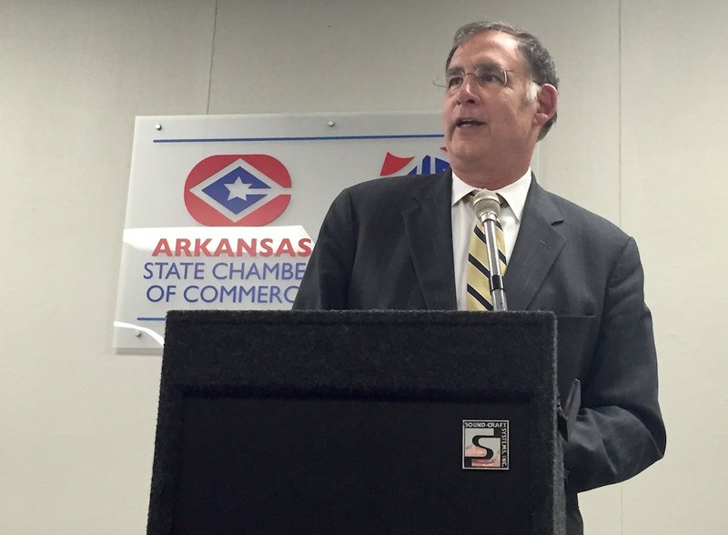 U.S. Sen. John Boozman speaks to business and chamber leaders during a meeting of the Arkansas Chamber of Commerce in Little Rock on Thursday, Aug. 27, 2015.