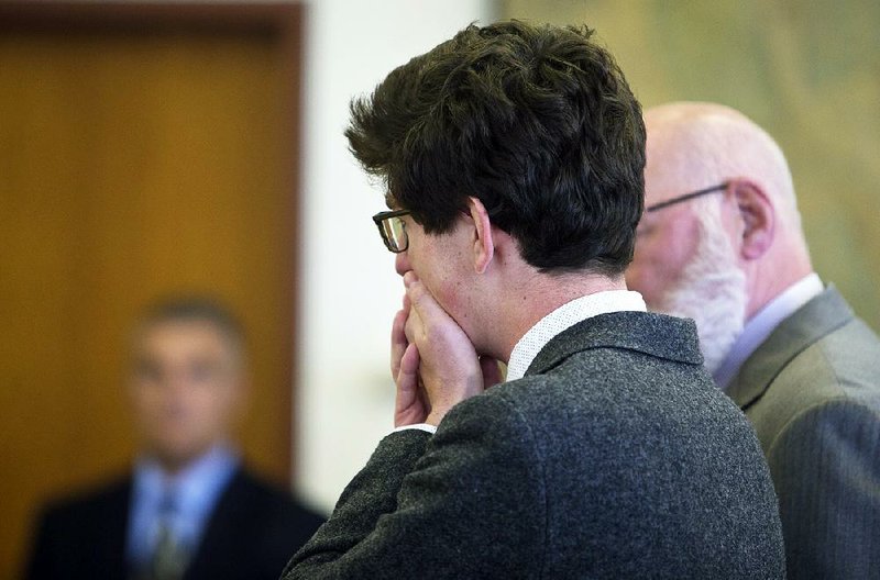 Owen Labrie weeps as the verdict in his rape trial is read in Concord, N.H., on Friday. Labrie’s life is “forever changed,” defense attorney J.W. Carney said.