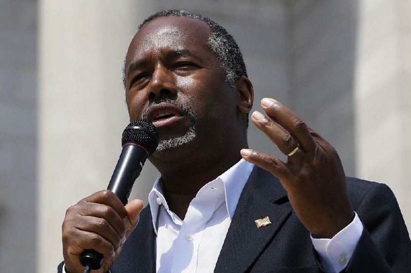 Republican presidential candidate Ben Carson speaks at a rally Thursday in Little Rock.