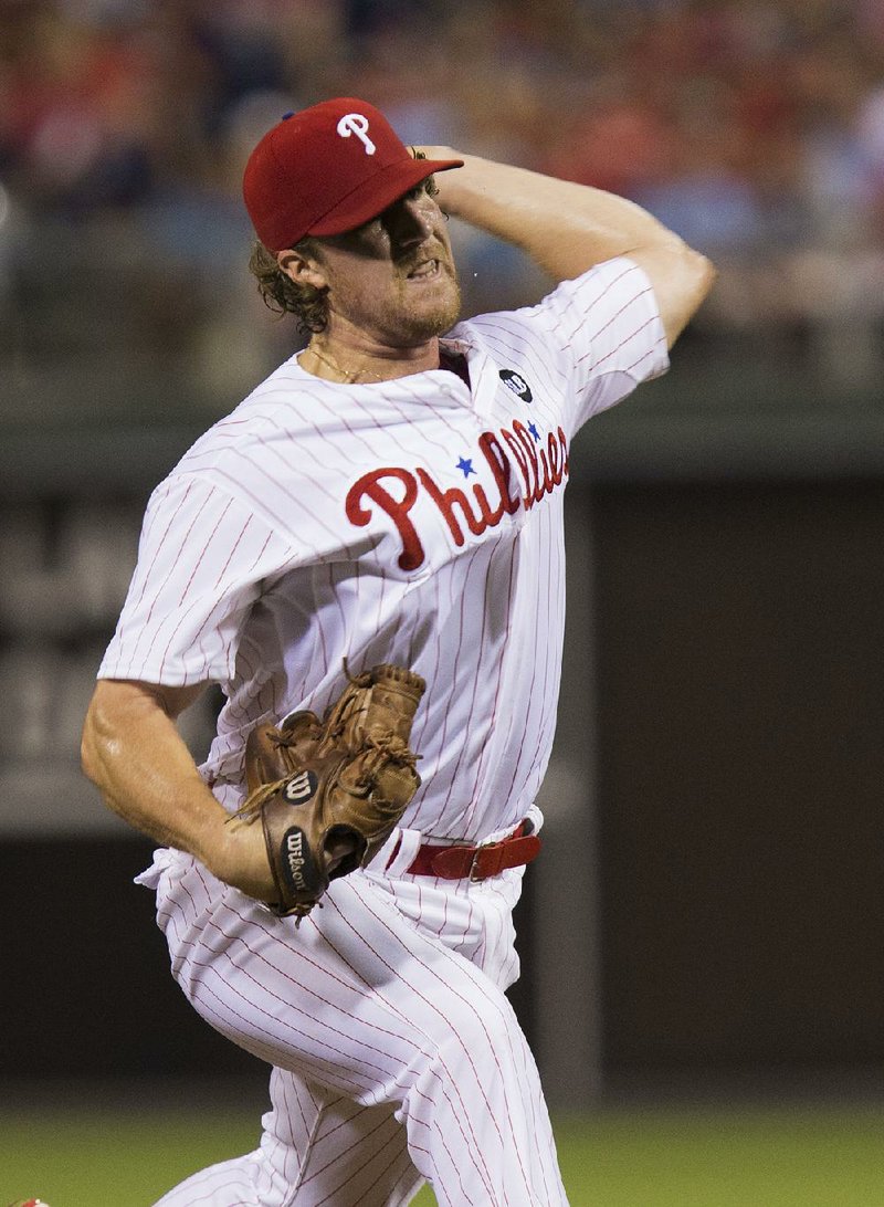 Philadelphia pitcher Adam Loewen, shown in this Aug. 18 photo, is pitching again in the major leagues, something he didn’t know if he’d be able to do after surgery to repair stress fractures in his elbow.