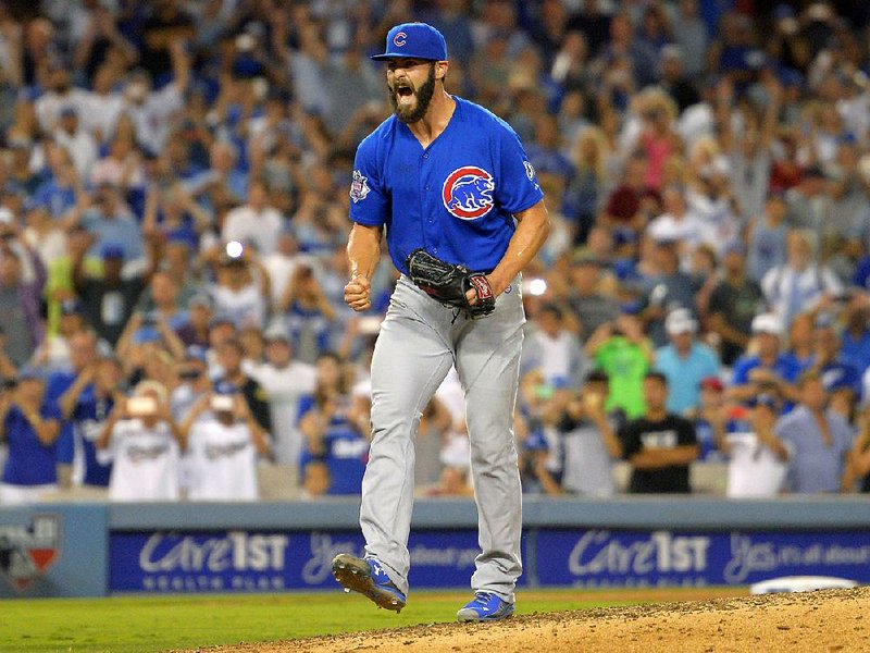 Chicago Cubs starter Jake Arrieta celebrates after completing a no-hitter Sunday against the Los Angeles Dodgers in Los Angeles. The Cubs won 2-0.