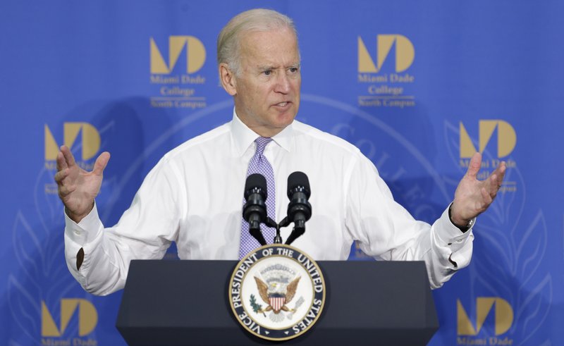 Vice President Joe Biden talks to students and guests Wednesday, Sept. 2, 2015, at Miami Dade College in Miami. Vice President Biden traveled to Florida to support Senate Democrats and the administration's education agenda.