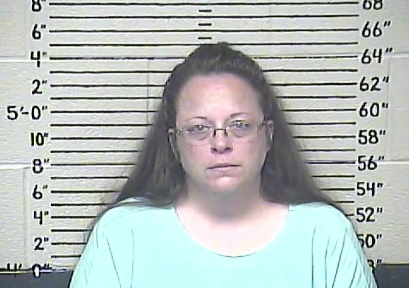 This Thursday, Sept. 3, 2015, photo made available by the Carter County Detention Center shows Kim Davis. The Rowan County, Ky. clerk went to jail Thursday for refusing to issue marriage licenses to gay couples, but five of her deputies agreed to comply with the law, ending a two-month standoff. (Carter County Detention Center via AP)
