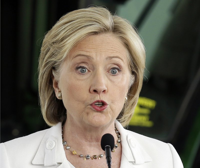 In this Aug. 26, 2015 file photo, Democratic presidential candidate Hillary Rodham Clinton speaks in Ankeny, Iowa.