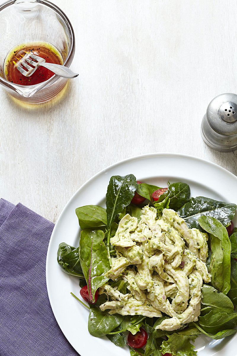 Try this healthy take on chicken salad, which subs pesto for mayo.