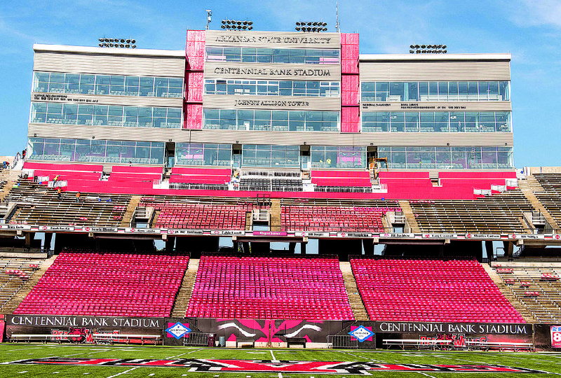 The Johnny Allison Tower at Centennial Bank Stadium in Jonesboro was part of a major fundraising effort by the school thanks to a $5 million donation in August 2014 by the former letter winner.