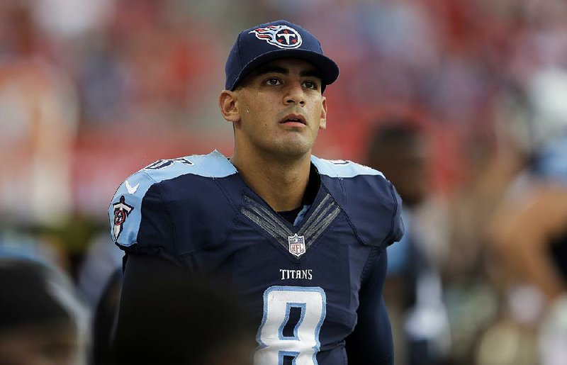 Tennessee Titans quarterback Marcus Mariota during the fourth quarter of an NFL football game against the Tampa Bay Buccaneers Sunday, Sept. 13, 2015, in Tampa, Fla. 
