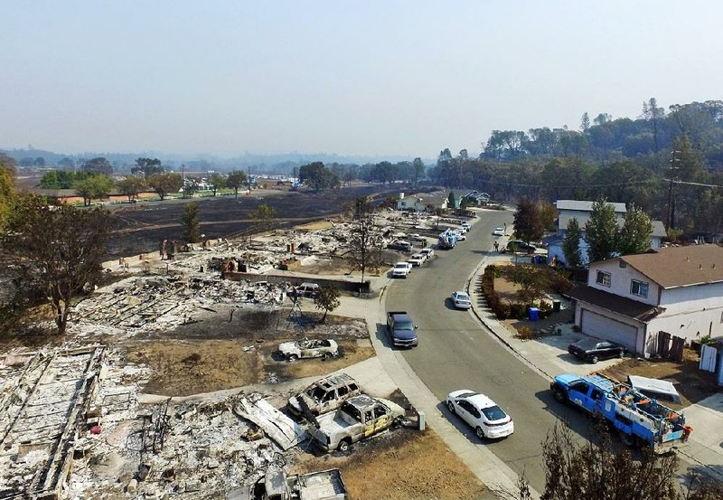 A drone’s view Tuesday shows some of the wildfire damage to homes in Middletown, Calif. 