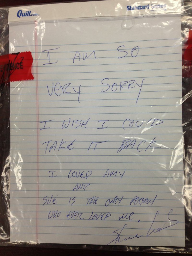 Officers found this note at the scene where Amy Prentiss was killed in Gautier, Miss. 