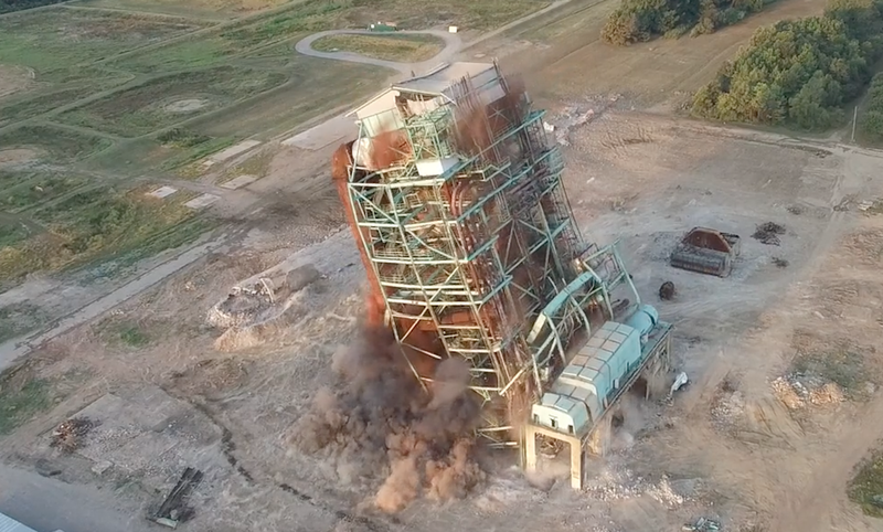 The last portion of the retired Robert E. Ritchie Power Plant in Helena-West Helena is imploded Thursday.