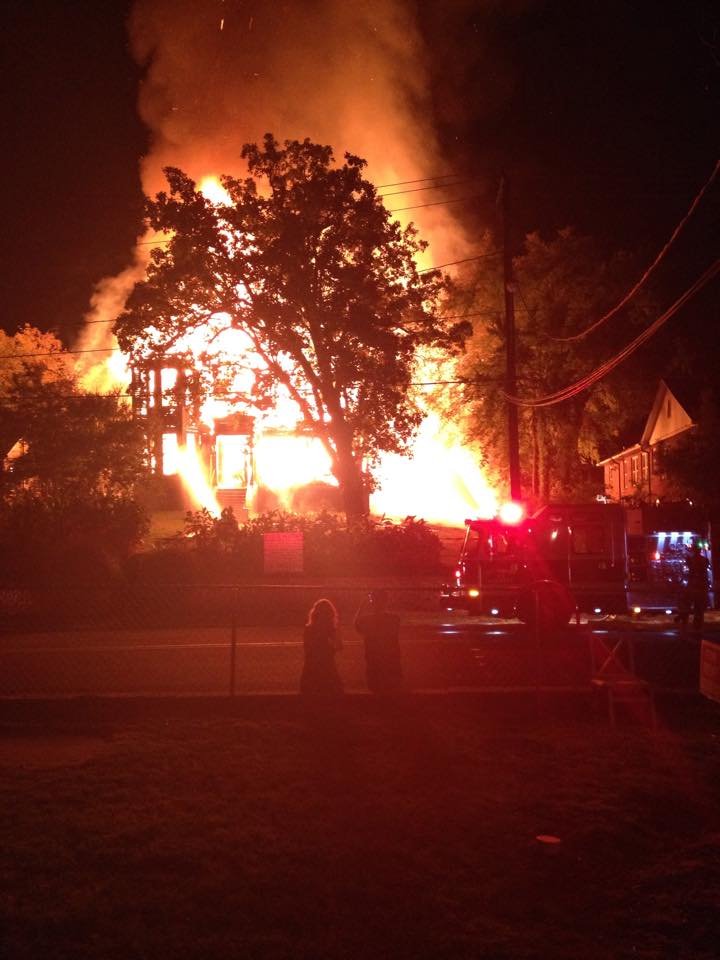 A multistory house is engulfed in flames after catching fire late Wednesday night.